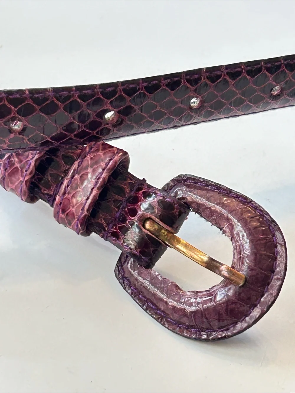 Milor purple/eggplant genuine snakeskin belt featuring a covered belt buckle M/L